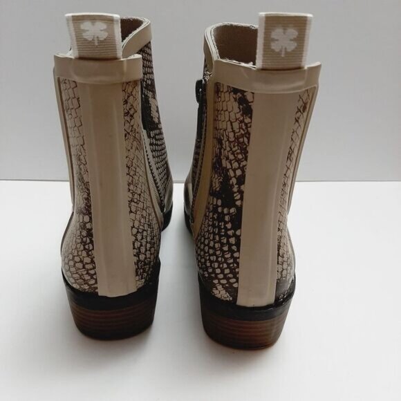 LUCKY BRAND Basel H2O Snakeskin Print Rain Boots Zip-Up Booties Tan Brown Sz 7 M - Picture 9 of 14